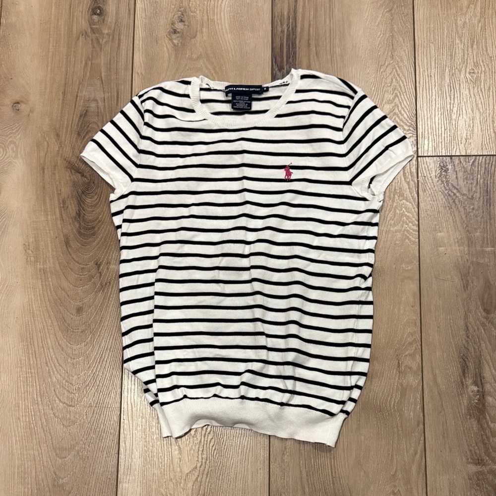 Striped Black and White Short Sleeve Sweater
